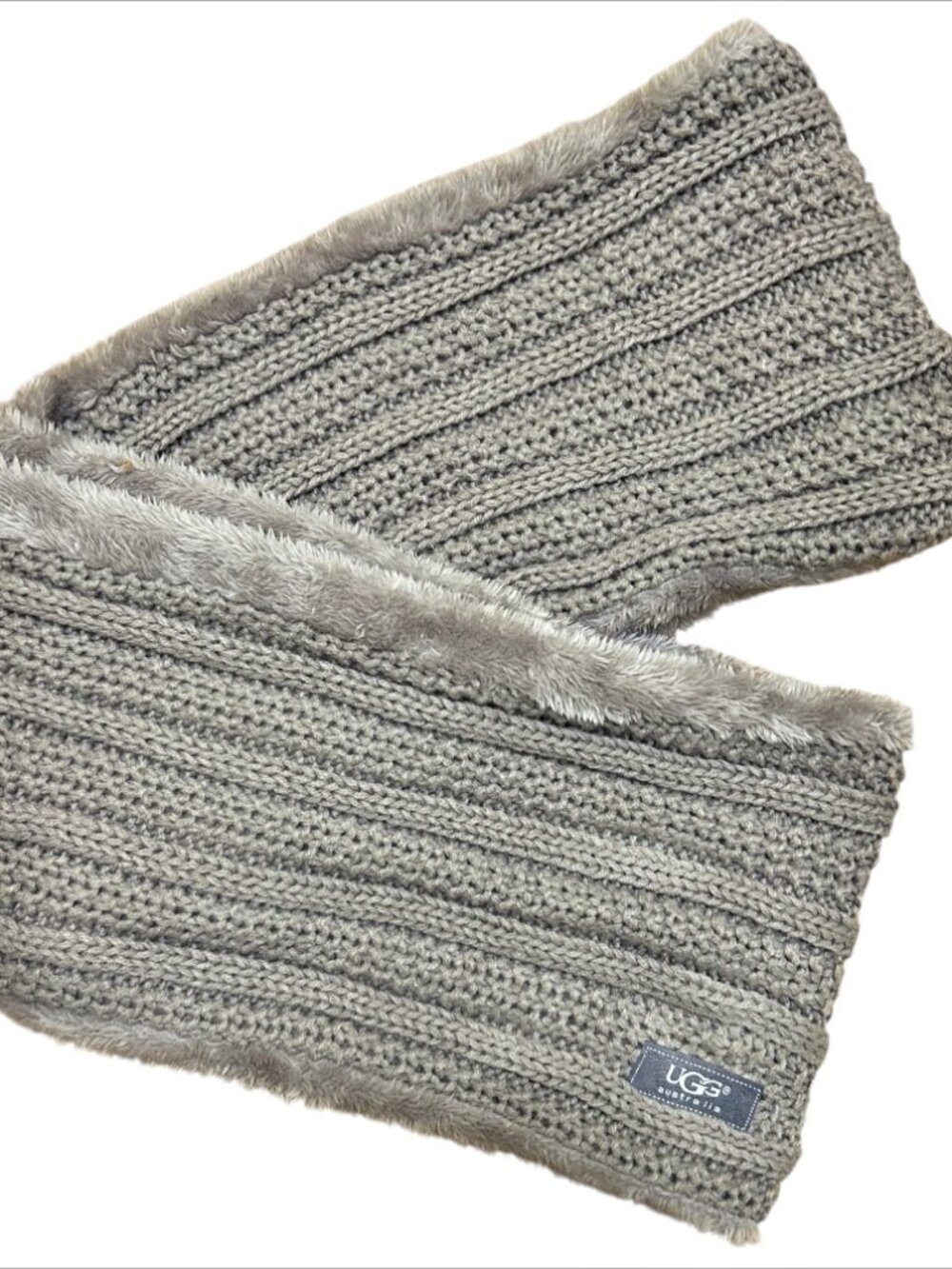 UGG Australia Knit Scarf OS Taupe Gray Faux Fur Lined Infinity Wrap Neck Warmer